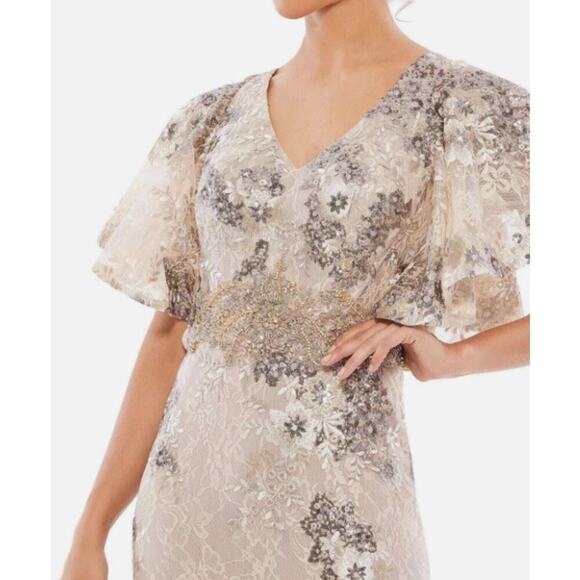 B69 Mac Duggal Floral Embellished Sequins Long Gown Womens 12 Wedding Modest - Picture 3 of 10